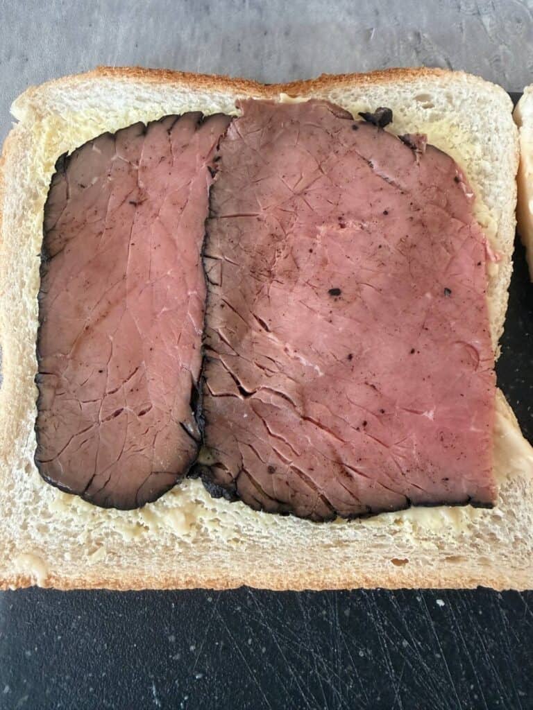 add the roast beef to the bread